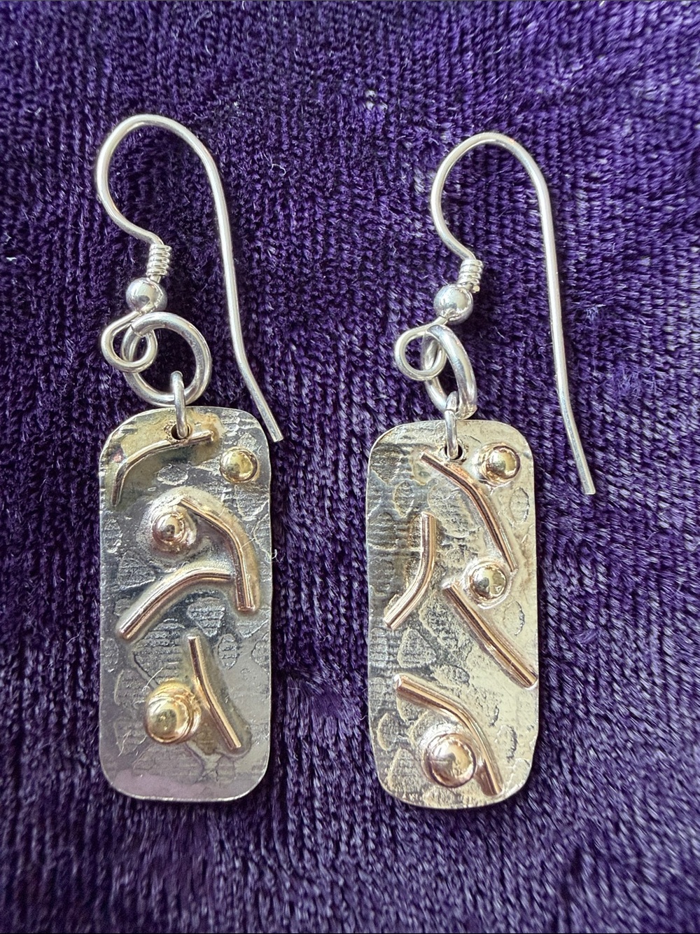 10K gold and 925 silver artisan made earrings abstract design